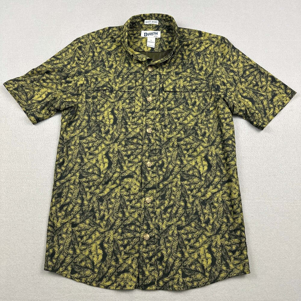 Duluth Trading Co Shirt Men Small Green Floral Standard Fit Untucked Button Up S